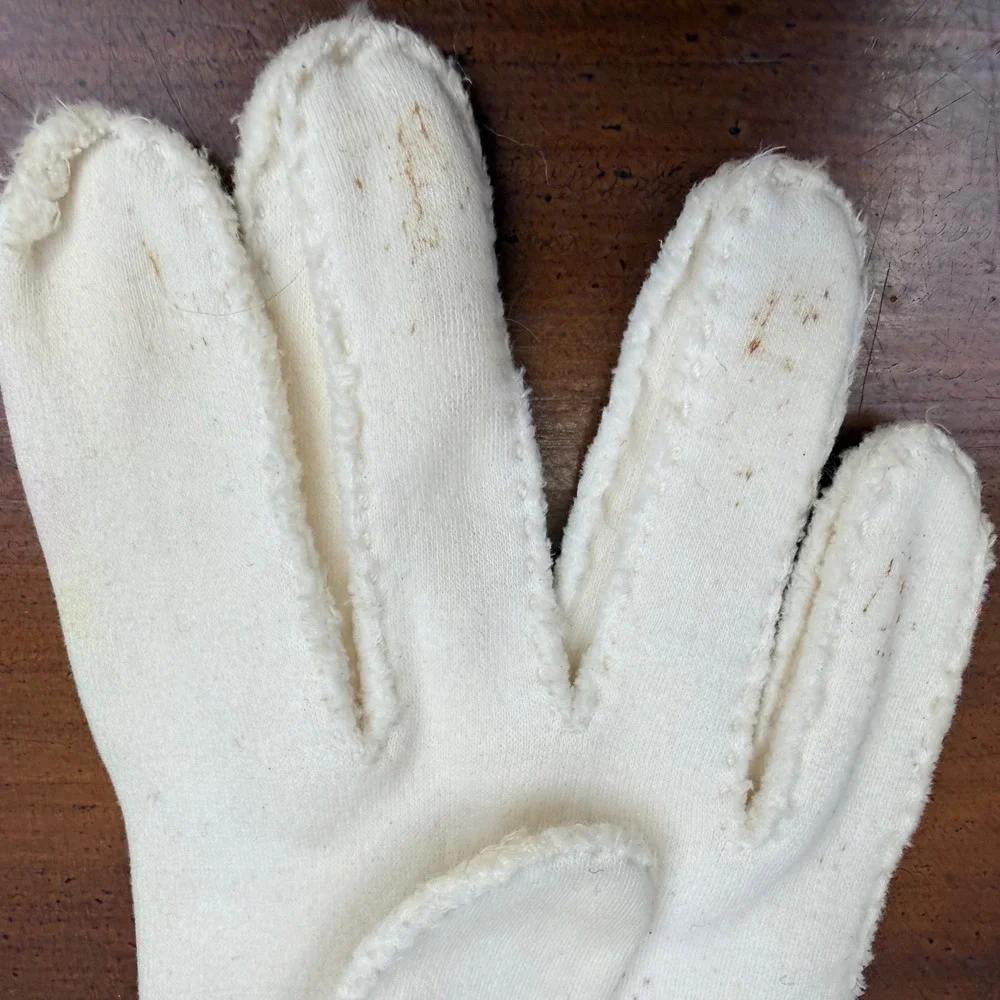 Vintage Cream Whipstitch Wrist Length Gloves Floral Raised Dot Embroidery Fair